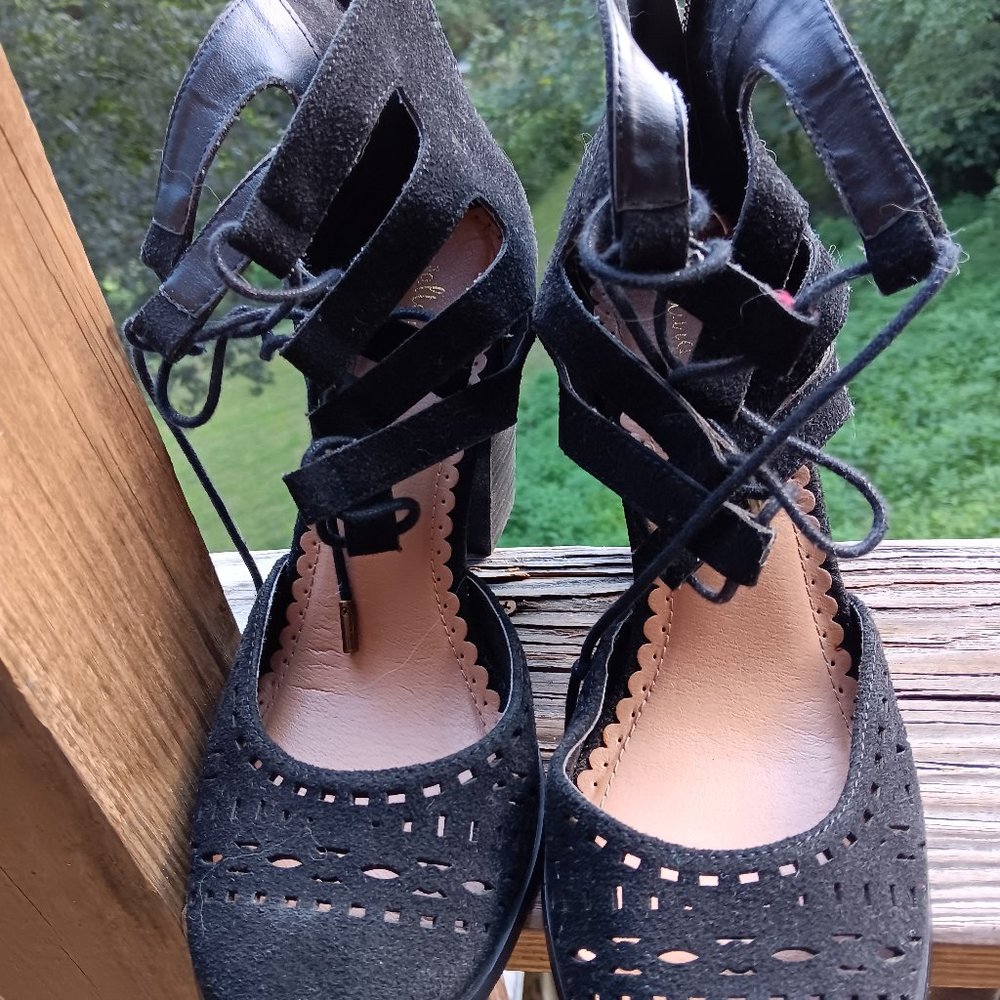 Shoe Slate Leather Rope wrap shoes size 9 heel 4 inch